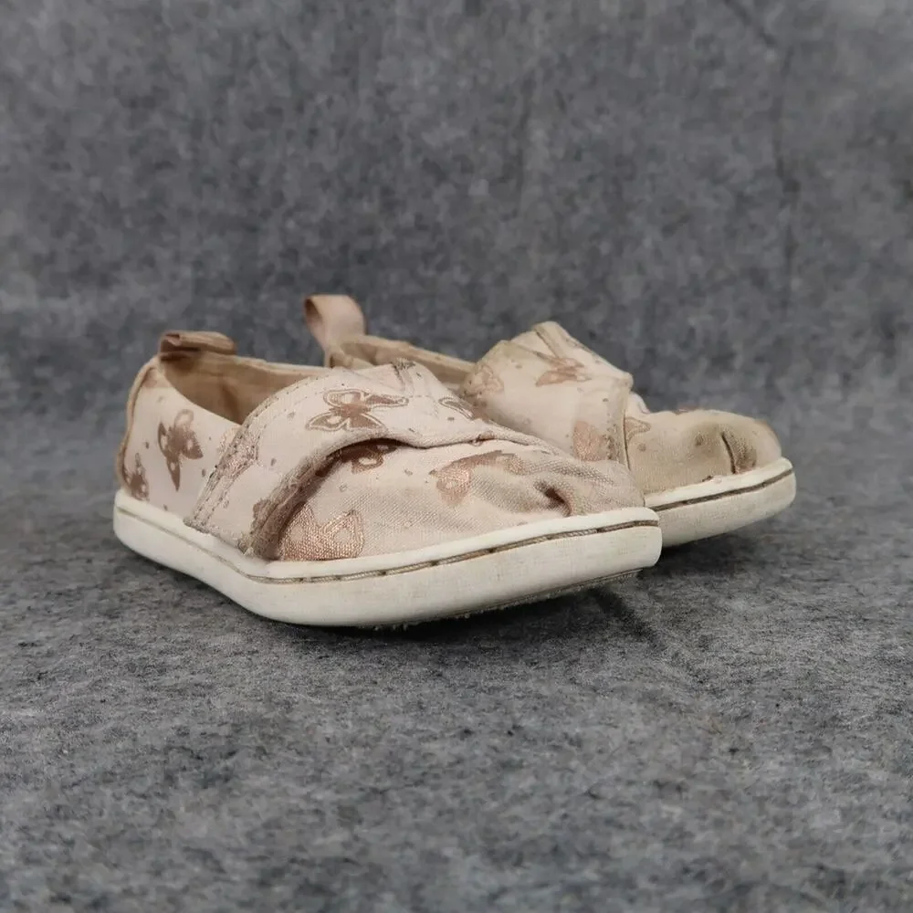 Toms Shoes Toddler 6 Flats Butterfly Comfort Adjustable Strap Metallic Gold Pink